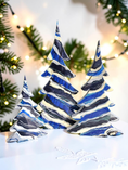 Charger l'image dans la visionneuse de la galerie, Contemporary Resin Tree – Cobalt Indigo & Silver Stripe Garland Accent