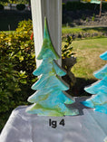 Charger l'image dans la visionneuse de la galerie, Handmade Blue Green Silver Resin Christmas Trees Holiday Mantelpiece 3 Sizes