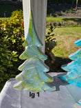 Charger l'image dans la visionneuse de la galerie, Handmade Blue Green Silver Resin Christmas Trees Holiday Mantelpiece 3 Sizes