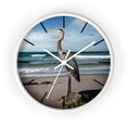 Load image into Gallery viewer, Beautiful wall clock featuring a heron against an ocean backdrop, showcasing handmade resin on wood for a unique decorative touch.
