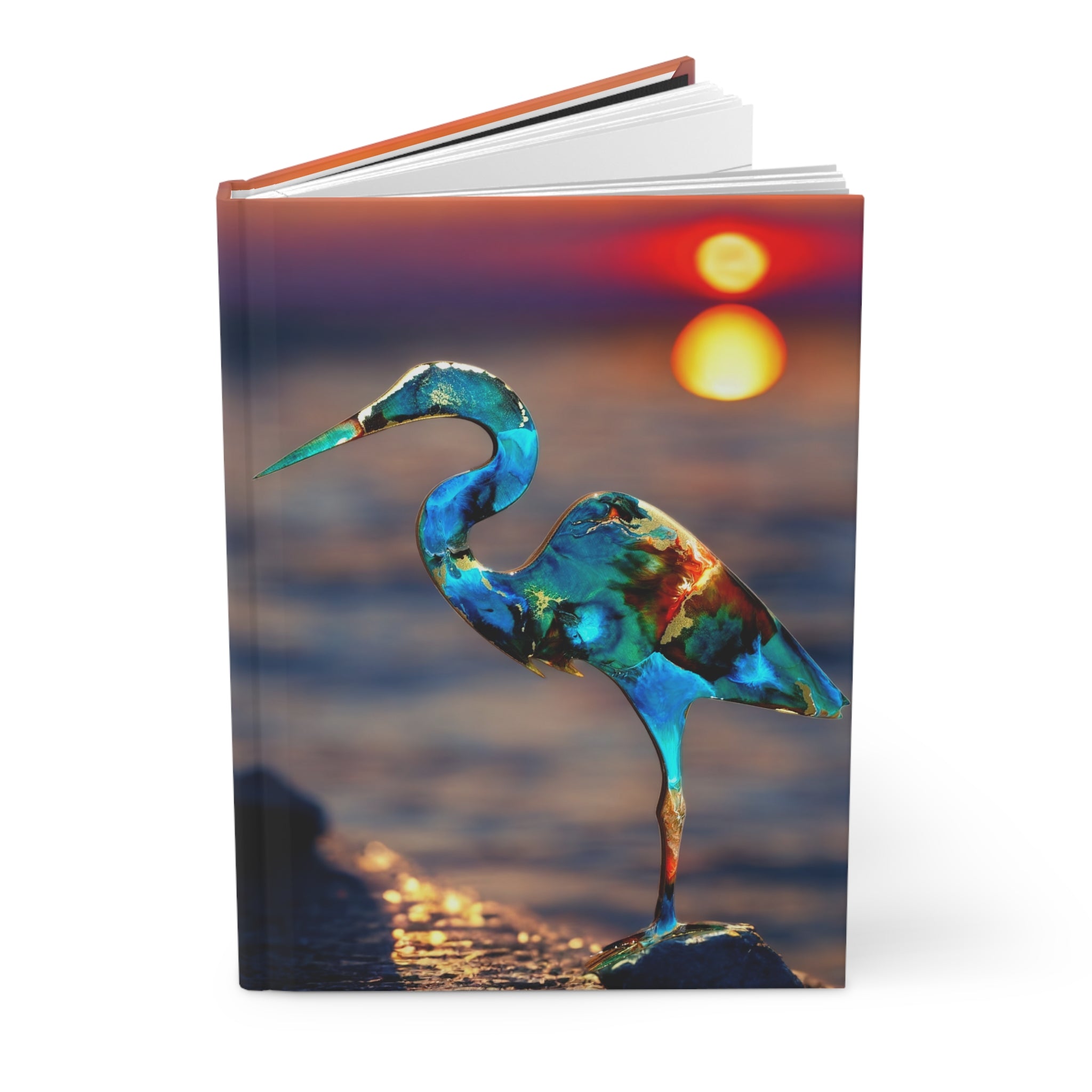 A beautifully designed journal with high-quality matte finish, showcasing handmade resin art of a coastal bird on wood.