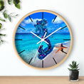Load image into Gallery viewer, Stylish wall clock with a colorful handmade resin mermaid on wood, complete with starfish, highlighting coastal decor themes.