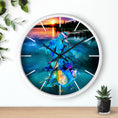 Load image into Gallery viewer, Close-up of the intricate details on the printed mermaid at sunset wall clock, highlighting the gorgeous handmade resin on wood craftsmanship.