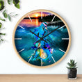 Load image into Gallery viewer, Beautiful printed wall clock featuring a handmade resin mermaid on wood, set against a stunning sunset backdrop.