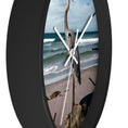 Load image into Gallery viewer, Close-up of the exquisite heron design on the clock, showcasing the craftsmanship of handmade resin on wood.