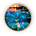 Load image into Gallery viewer, Elegant printed wall clock depicting a serene sunset with a mermaid, featuring handmade resin on wood, adding charm to any room.