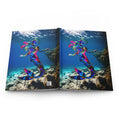Load image into Gallery viewer, Back cover of a hardcover journal featuring unique artwork of a handmade resin mermaid on wood, highlighting its customizable nature.