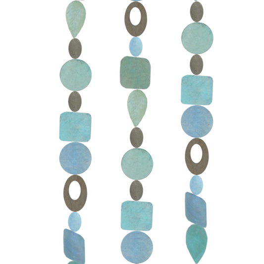 Periwinkle & Silver 72" Handmade Capiz Shell Wind Chime in Turquoise, Unique Home Decor