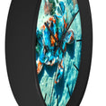Load image into Gallery viewer, Stylish coastal wall clock with a vibrant sea turtle print, made with handmade resin on wood for a tropical vibe.