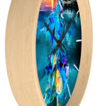 Load image into Gallery viewer, Lifestyle shot of the printed mermaid wall clock hanging on the wall, capturing its beauty and the charm of handmade resin on wood decor.