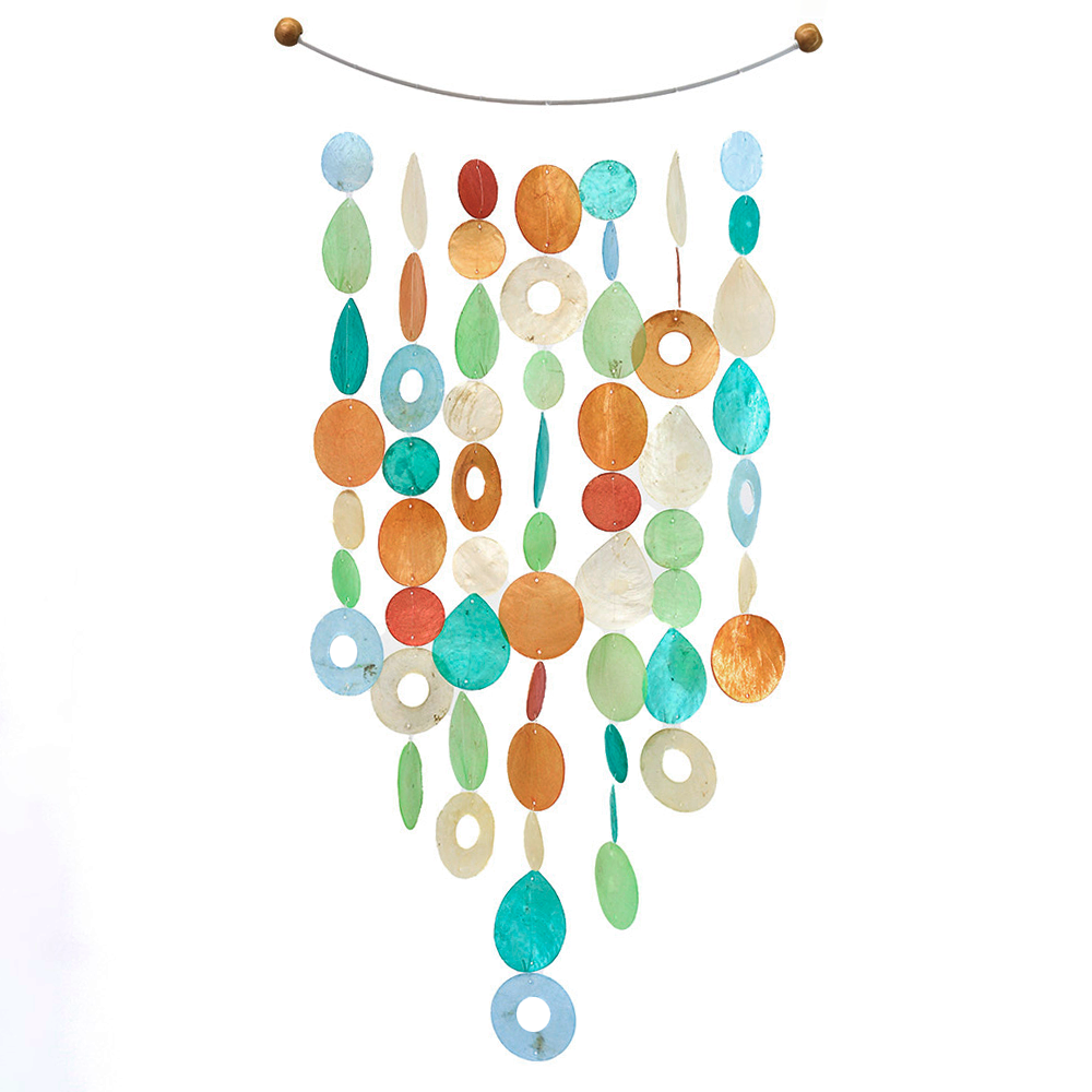 Tropical Flower Arch Capiz Shell Wind Chimes - Garden Decor with Apricot, Green & Blue Tones