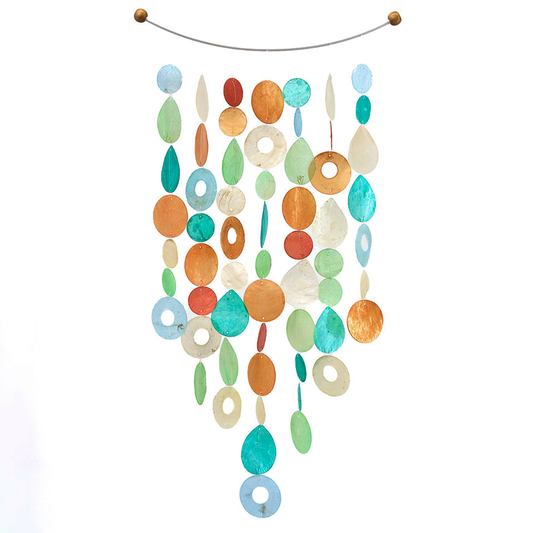 Tropical Flower Arch Capiz Shell Wind Chimes - Garden Decor with Apricot, Green & Blue Tones
