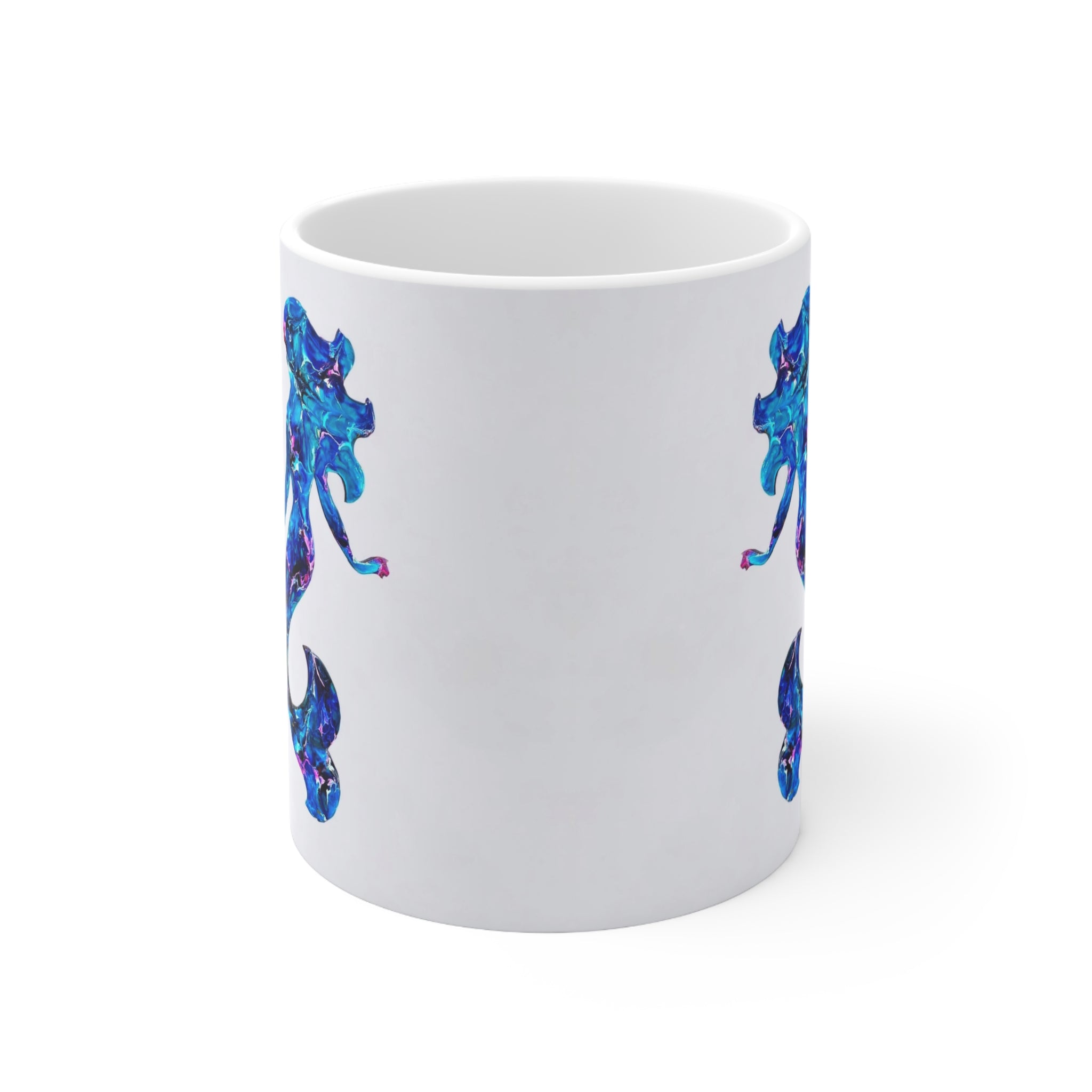 Handmade Blue and Pink Mermaid Art Printed White Ceramic Mug 11oz DW safe