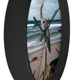 Load image into Gallery viewer, A beautifully framed wall clock featuring a heron by the sea, designed with handmade resin on wood for durability and style.