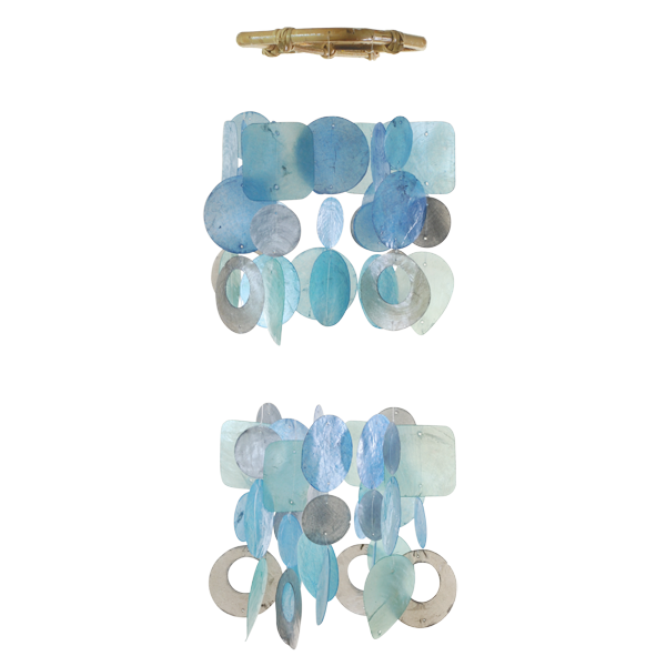 Two Tiered Classy Capiz Shell Wind Chimes Ice Blue 15 Inch