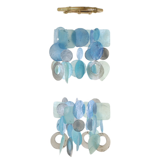 Two Tiered Classy Capiz Shell Wind Chimes Ice Blue 15 Inch