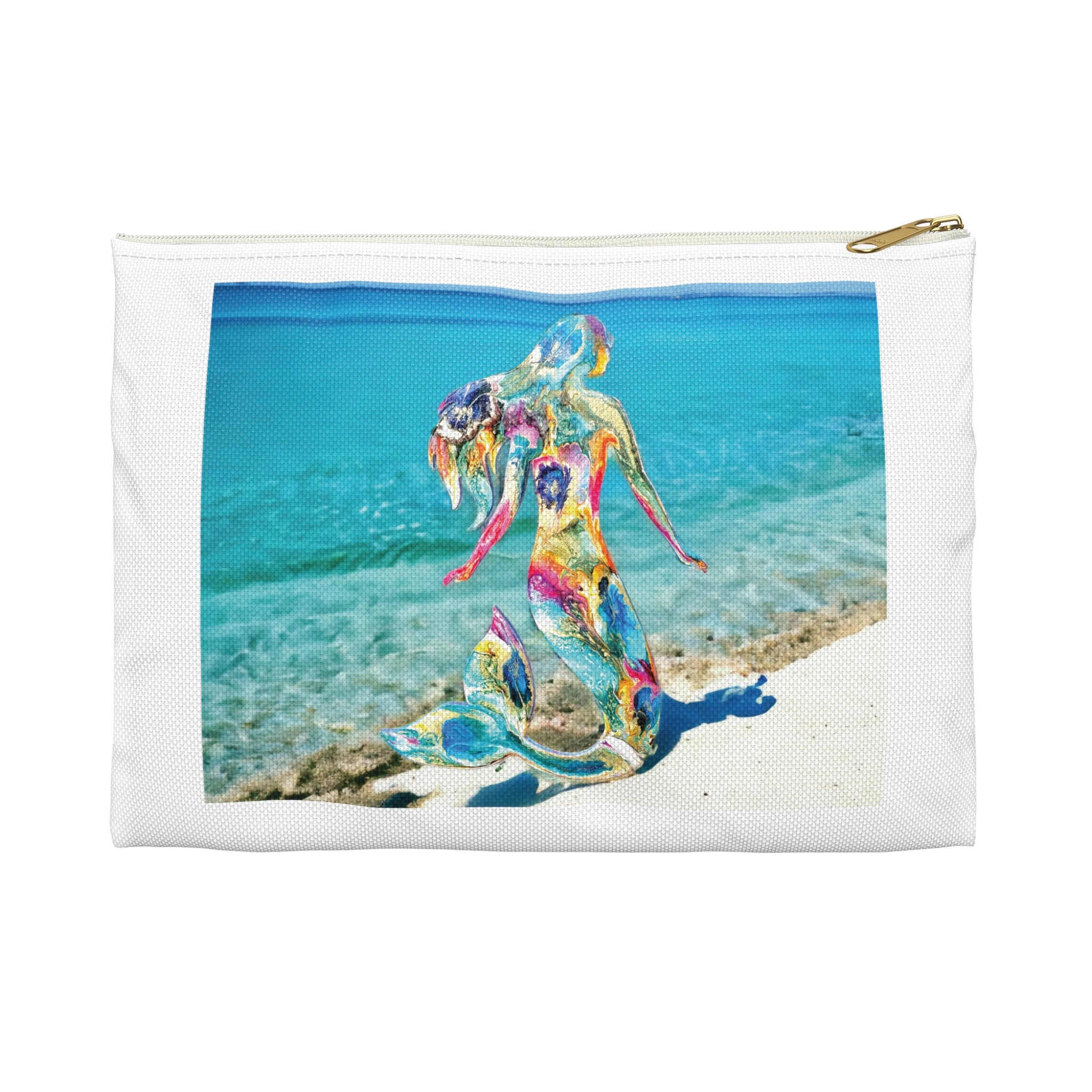 Colorful Mermaid on a Tropical Beach Original Art Accessory Pouch