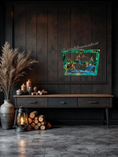 Load image into Gallery viewer, Coastal Elegance Decor mountain and wildlife wall art displayed in a dark, rustic modern living room setting.