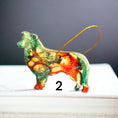 Charger l'image dans la visionneuse de la galerie, Handmade resin on wood Australian Shepherd ornament showcasing a mix of green and red colors, ideal for festive holiday decorations.