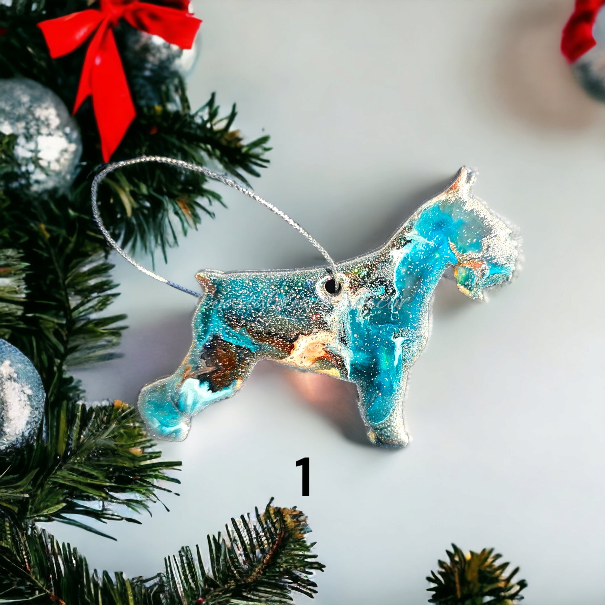Schnauzer Dog Handmade Christmas Ornaments Resin on Wood