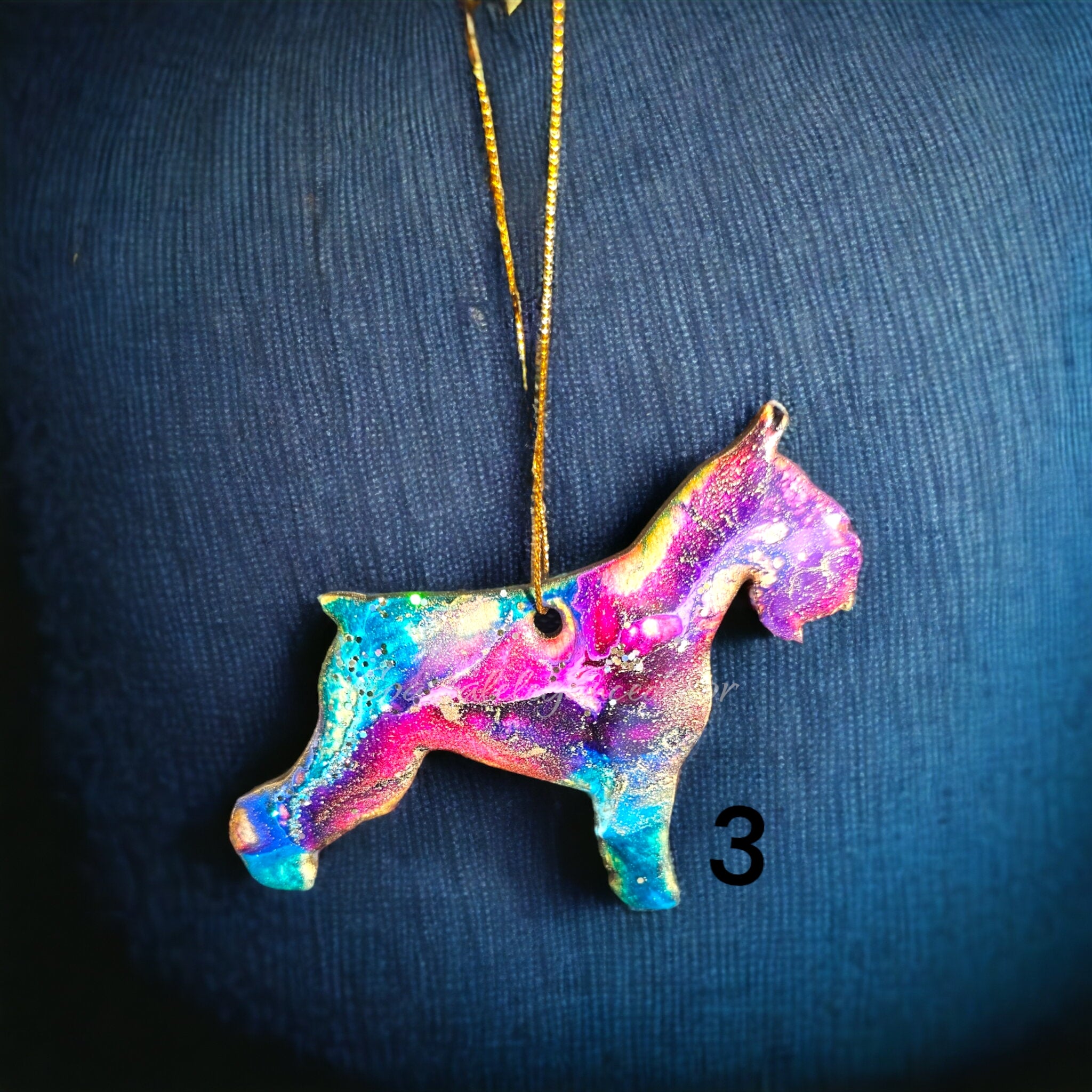 Schnauzer Dog Handmade Christmas Ornaments Resin on Wood