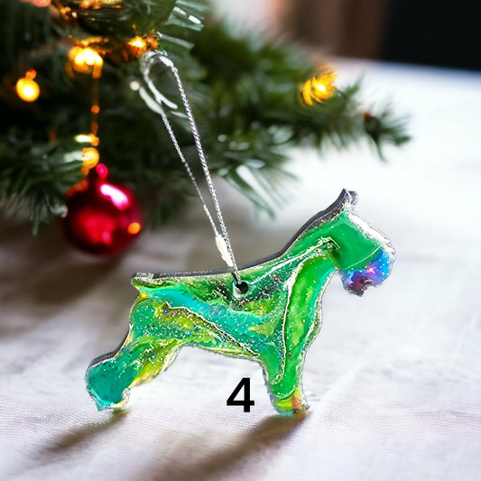 Schnauzer Dog Handmade Christmas Ornaments Resin on Wood