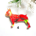 Charger l'image dans la visionneuse de la galerie, Handmade Boston Terrier Christmas Ornament | Colorful Resin on Wood Design | 3.5" x 2.75"