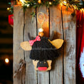 Charger l'image dans la visionneuse de la galerie, Scottish Girl Cow Barnyard Animal with Polka Dot Hair Bow and Lipstick Wooden Ornaments