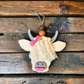 Charger l'image dans la visionneuse de la galerie, Scottish Girl Cow Barnyard Animal with Polka Dot Hair Bow and Lipstick Wooden Ornaments