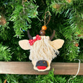 Charger l'image dans la visionneuse de la galerie, Scottish Girl Cow Barnyard Animal with Polka Dot Hair Bow and Lipstick Wooden Ornaments