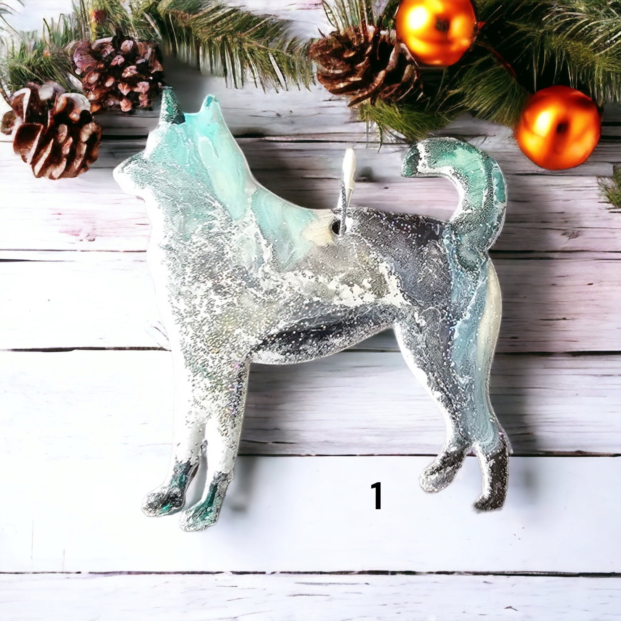 Handcrafted Siberian Husky Malemute Dog Christmas Ornaments - Colorful Resin & Wood Decor