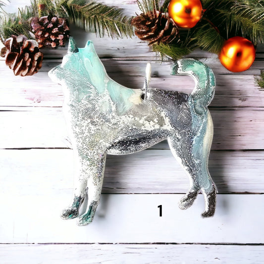 Handcrafted Siberian Husky Malemute Dog Christmas Ornaments - Colorful Resin & Wood Decor