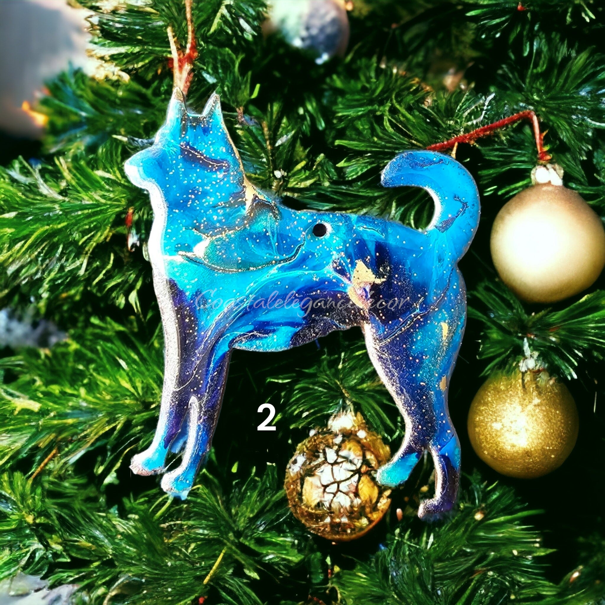 Handcrafted Siberian Husky Malemute Dog Christmas Ornaments - Colorful Resin & Wood Decor