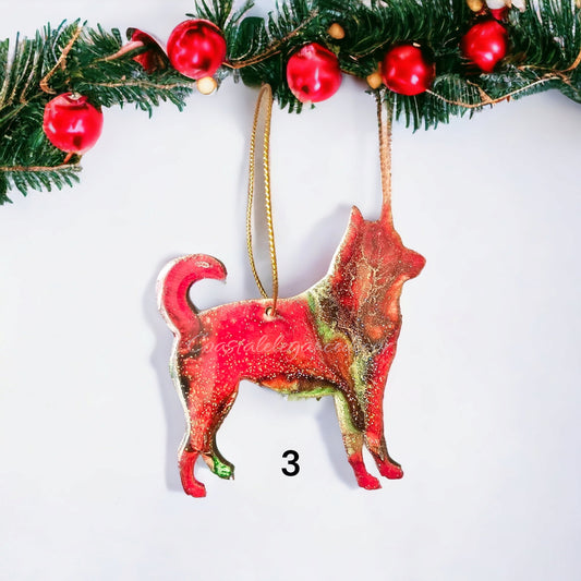 Handcrafted Siberian Husky Malemute Dog Christmas Ornaments - Colorful Resin & Wood Decor