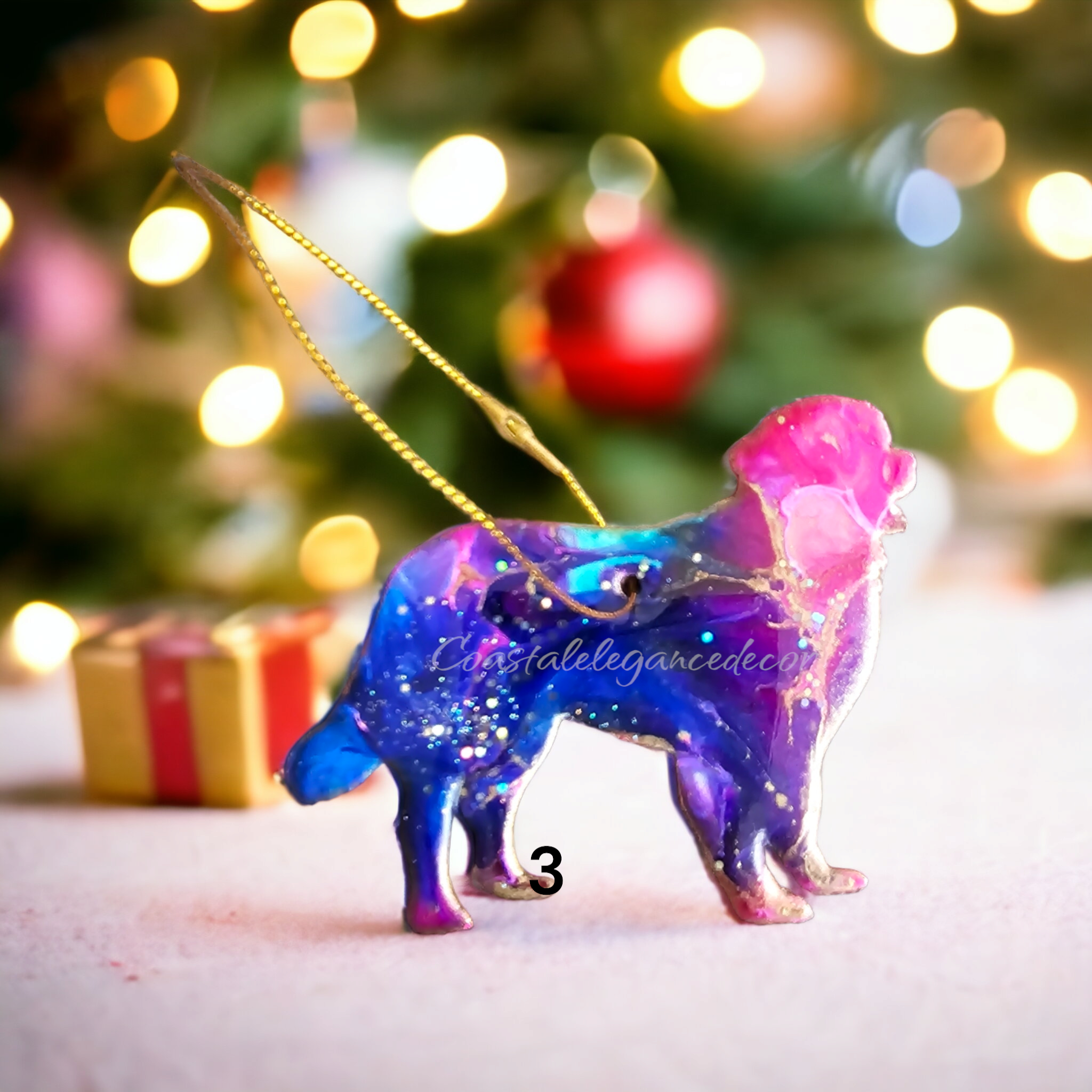 Handmade Bernese Mountain Dog Resin Christmas Ornament - Colorful Holiday Decor
