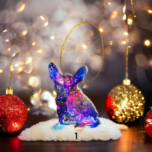 Sitting French Bulldog Resin and Wood Christmas Ornaments