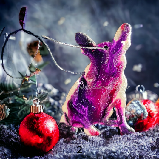 Sitting French Bulldog Resin and Wood Christmas Ornaments