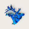 Charger l'image dans la visionneuse de la galerie, Stylish wildlife wall art showcasing handmade resin on wood elk with blue and gold highlights, adding a touch of nature to your space.
