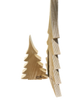 Charger l'image dans la visionneuse de la galerie, Detailed view of Beachy Blue Contemporary Triangle Christmas Trees featuring a natural wood texture and a signed artist's mark, emphasizing their artisanal quality.