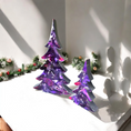 Load image into Gallery viewer, Resin and Chunky Wood Contemporary Mantel Christmas Trees with Branches Holiday Decoration Purple Sparkle Lg or Sm