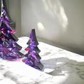 Load image into Gallery viewer, Resin and Chunky Wood Contemporary Mantel Christmas Trees with Branches Holiday Decoration Purple Sparkle Lg or Sm