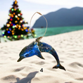 Charger l'image dans la visionneuse de la galerie, Brightly pigmented dolphin Christmas ornament, crafted from handmade resin on wood, ideal for ocean lovers.