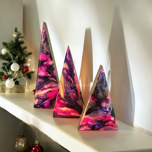 Pink and Purple Contemporary Triangle Tabletop Christmas Trees 3 Sizes
