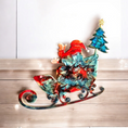 Charger l'image dans la visionneuse de la galerie, Santa in Sleigh with Christmas Tree Contemporary Handmade Wall Christmas Decoration Blue and Red