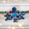Load image into Gallery viewer, Handmade Chunky Wood Gingerbread Men Decorations with Resin Accents in Blue and Pink - 3 Sizes