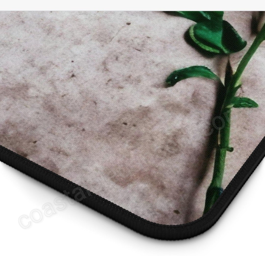 Green Dragonfly with Pink Roses Desk Mat 2 Sizes