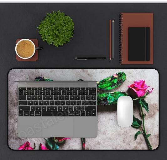 Green Dragonfly with Pink Roses Desk Mat 2 Sizes