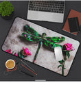 Load image into Gallery viewer, Green Dragonfly with Pink Roses Desk Mat 2 Sizes