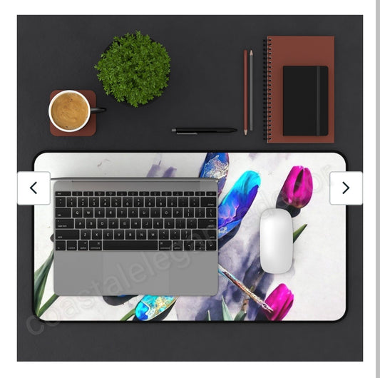 Colorful Dragonfly with Pink Roses Desk Mat 2 Sizes