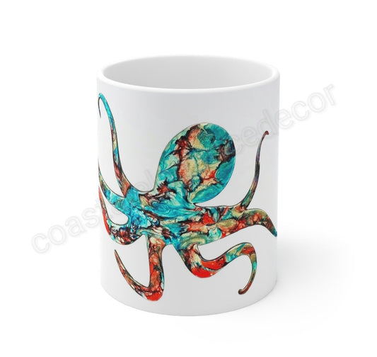 Colorful Handmade Octopus Art Printed White Ceramic Mug 11oz DW safe